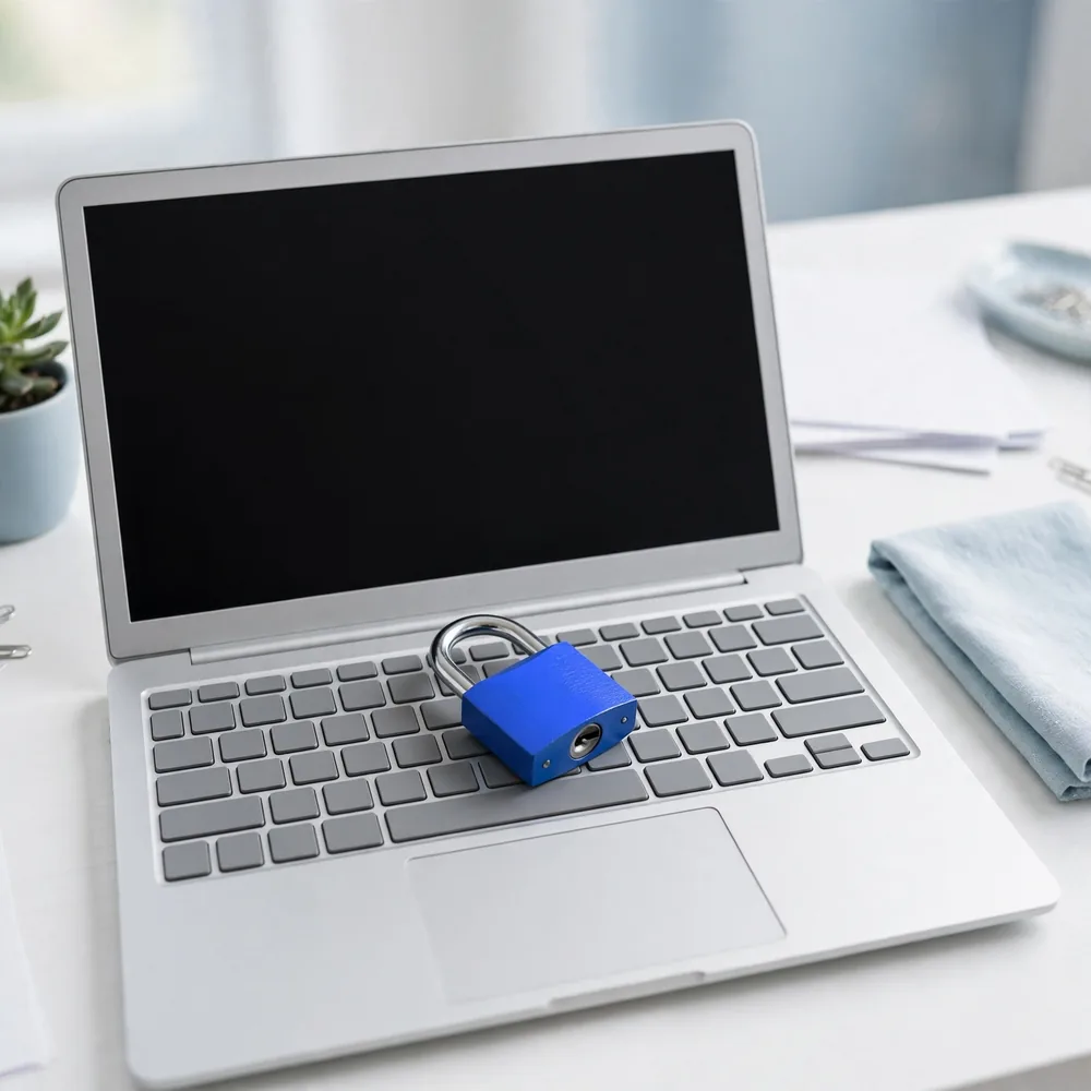A padlock on a keyboard